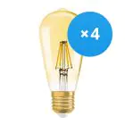 Voordeelpak 4x Ledvance Vintage 1906 LED E27 Peer Helder 6.5W 725lm - 824 Zeer Warm Wit | Dimbaar - Vervangt 55W